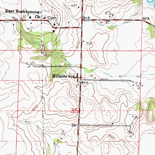 Topographic Map of Hillside School, WI