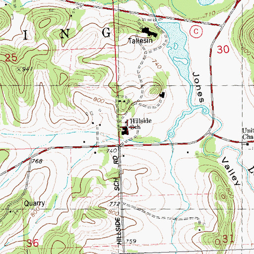 Topographic Map of Hillside Home School, WI