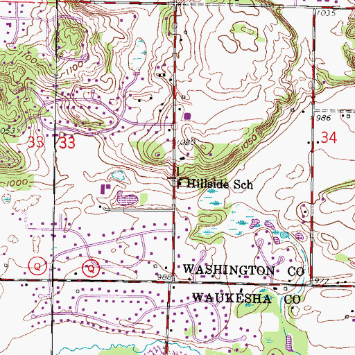Topographic Map of Hillside School, WI