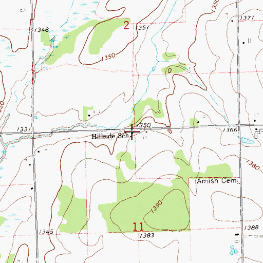 Topographic Map of Hillside School, WI
