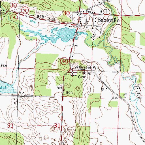 Topographic Map of Hilltop Cemetery, WI