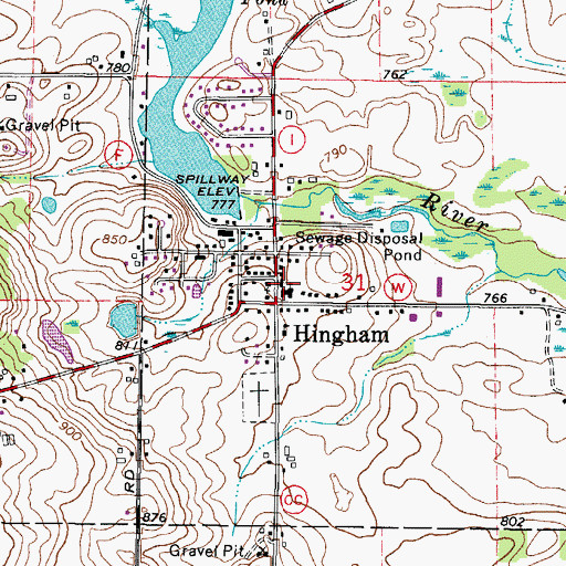 Topographic Map of Hingham, WI