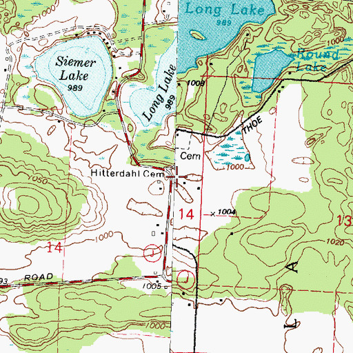 Topographic Map of Hitterdahl Church, WI