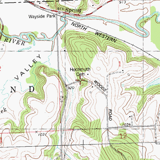 Topographic Map of Hochmuth Cemetery, WI