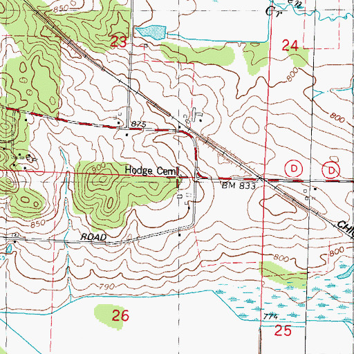 Topographic Map of Hodge Cemetery, WI