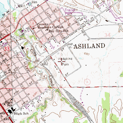 Topographic Map of Hodgkins Park, WI