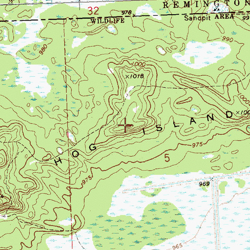 Topographic Map of Hog Island, WI