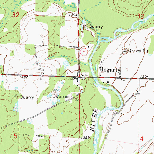 Topographic Map of Hogarty, WI