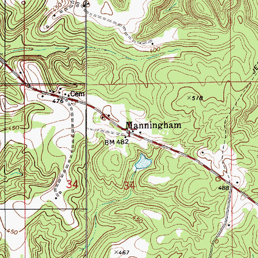 Topographic Map of Manningham, AL