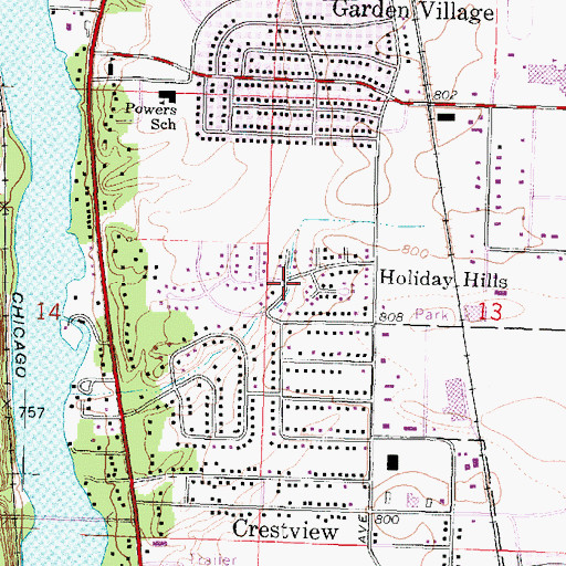 Topographic Map of Holiday Hills, WI