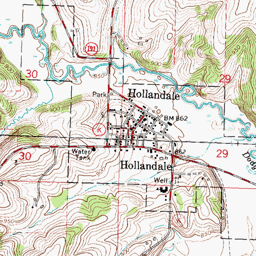 Topographic Map of Hollandale, WI