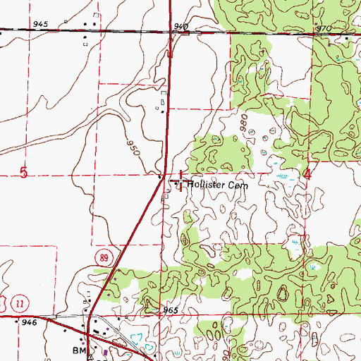 Topographic Map of Hollister Cemetery, WI