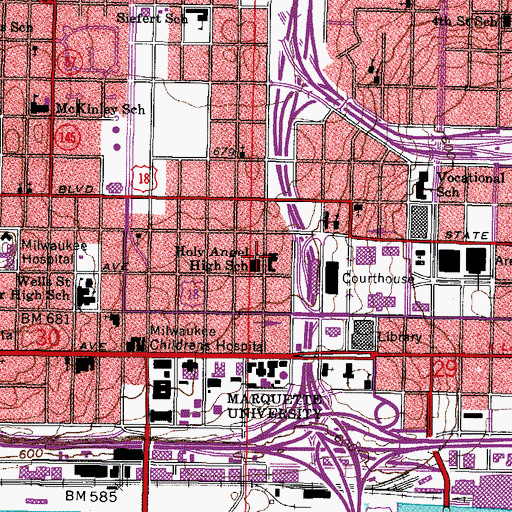 Topographic Map of Holy Angel High School, WI