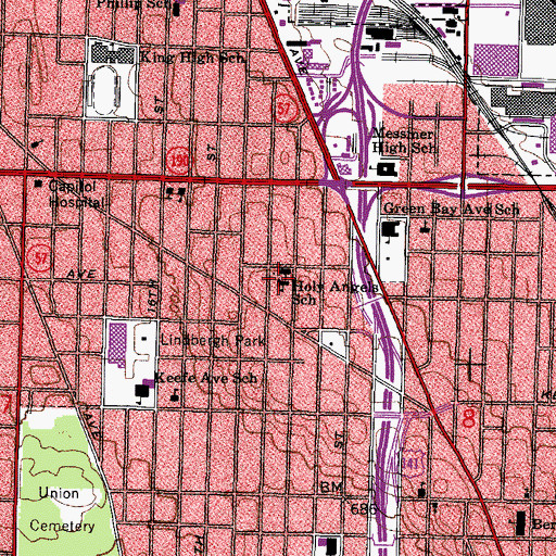 Topographic Map of Holy Angels School, WI
