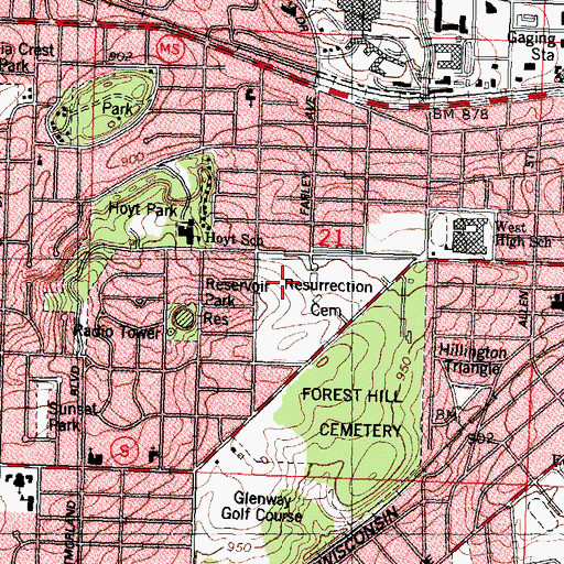 Topographic Map of Holy Cross Cemetery, WI