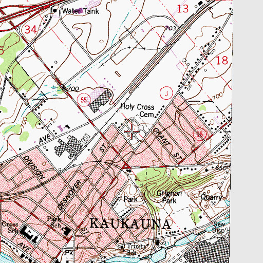 Topographic Map of Holy Cross Cemetery, WI