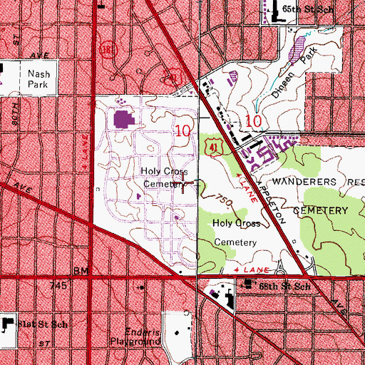 Topographic Map of Holy Cross Cemetery, WI