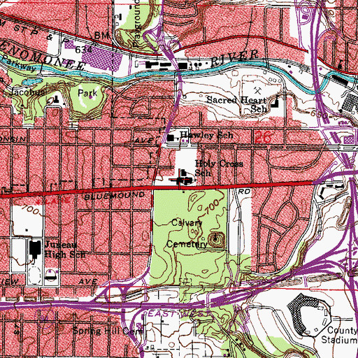 Topographic Map of Woodlands School, WI