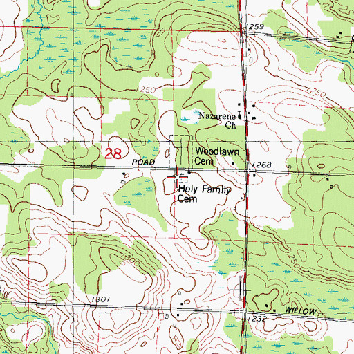 Topographic Map of Holy Family Cemetery, WI