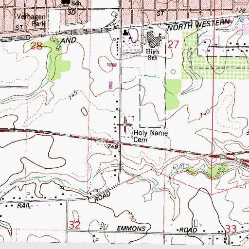 Topographic Map of Holy Name Cemetery, WI