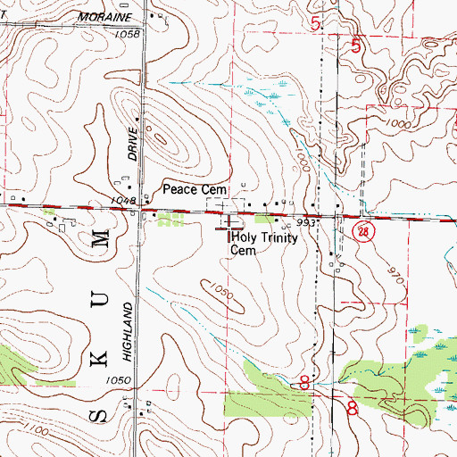 Topographic Map of Holy Trinity Cemetery, WI