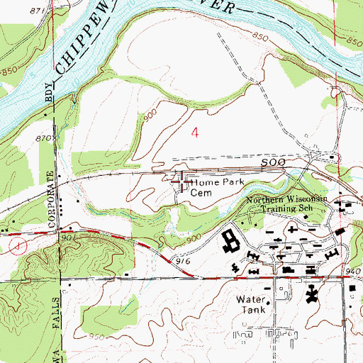 Topographic Map of Home Park Cemetery, WI