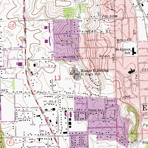 Topographic Map of Delong Middle School, WI