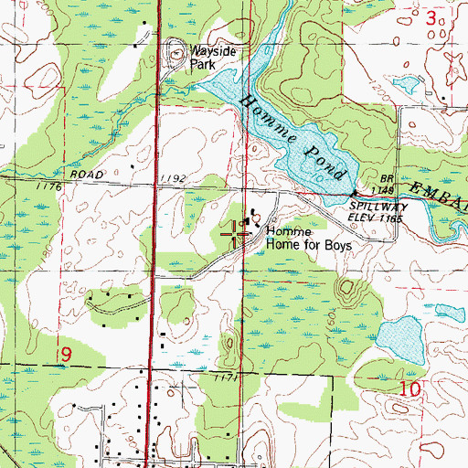 Topographic Map of Homme Home for Boys, WI