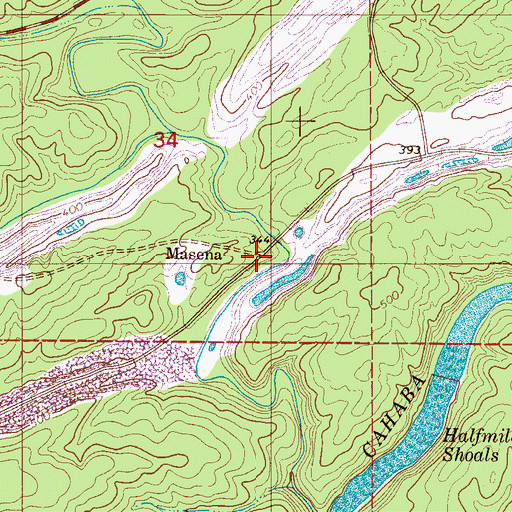 Topographic Map of Masena, AL