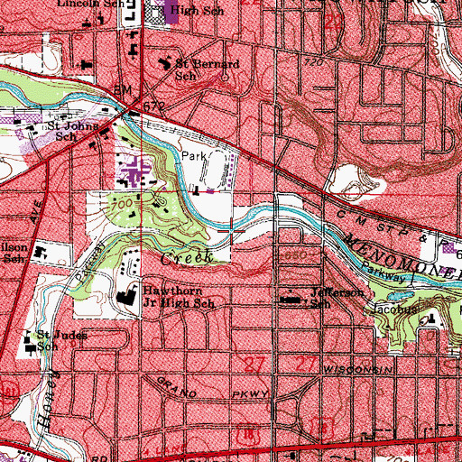 Topographic Map of Honey Creek, WI