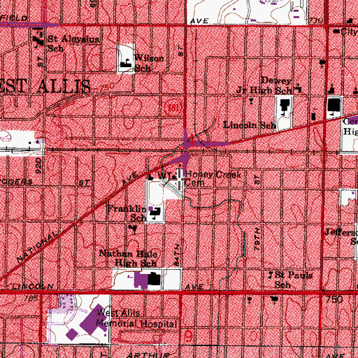 Topographic Map of Honey Creek Cemetery, WI