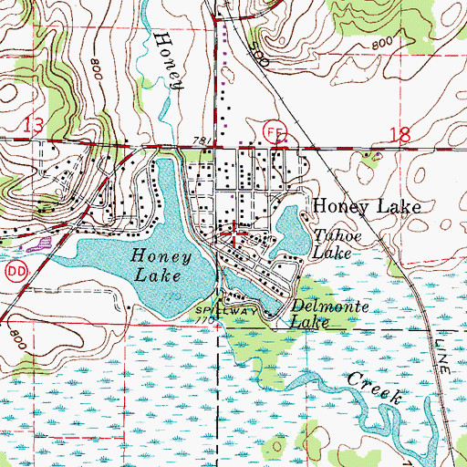 Topographic Map of Honey Lake, WI