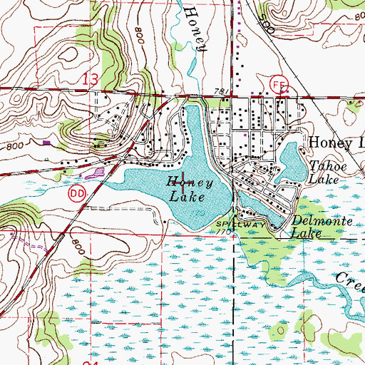 Topographic Map of Honey Lake, WI