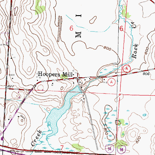 Topographic Map of Hoopers Mill, WI