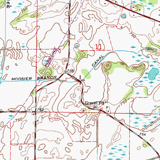 Topographic Map of Hoosier Branch Canal, WI
