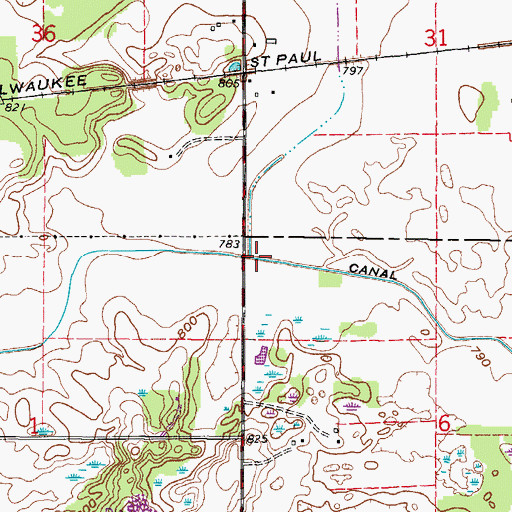Topographic Map of Hoosier Creek Canal, WI