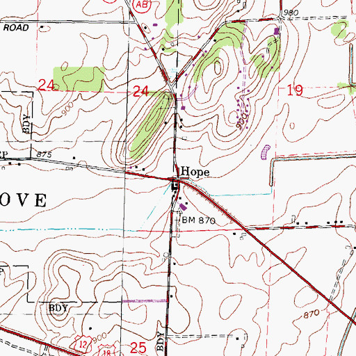 Topographic Map of Hope, WI