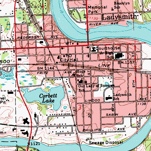 Topographic Map of Hope School, WI
