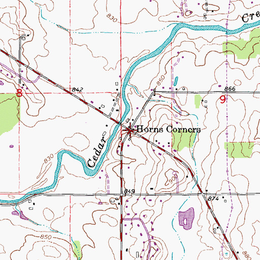 Topographic Map of Horns Corners, WI