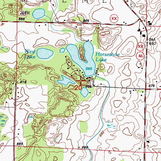 Topographic Map of Horseshoe Lake, WI