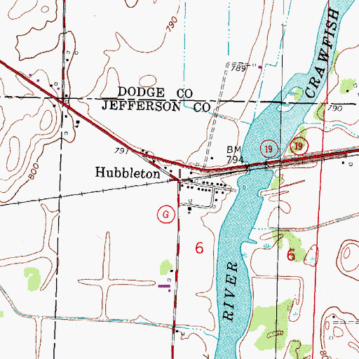 Topographic Map of Hubbleton, WI