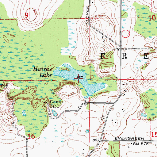 Topographic Map of Huiras Lake, WI