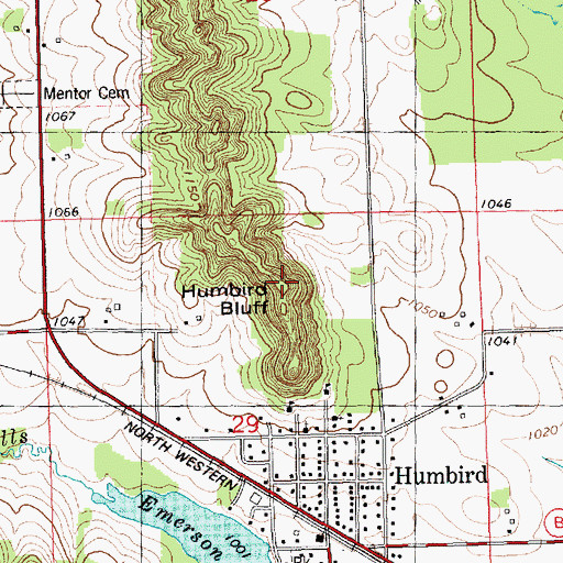 Topographic Map of Humbird Bluff, WI