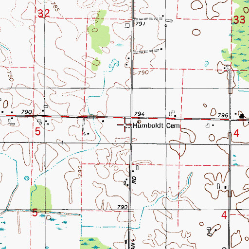 Topographic Map of Humboldt Cemetery, WI