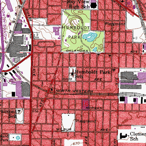 Topographic Map of Humboldt Park K - 8 School, WI