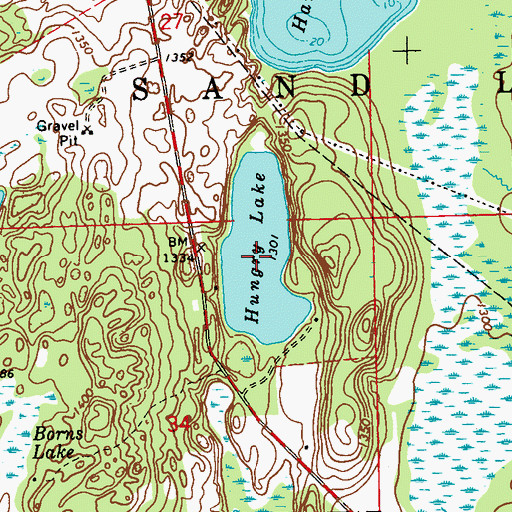 Topographic Map of Hungry Lake, WI