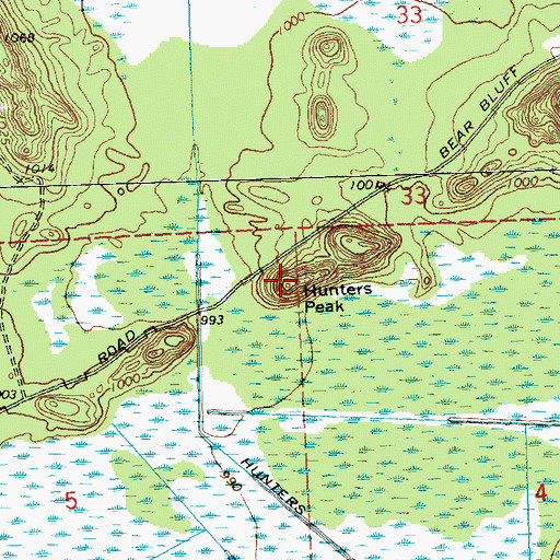 Topographic Map of Hunters Peak, WI
