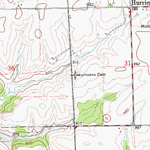 Topographic Map of Hurricane Cemetery, WI