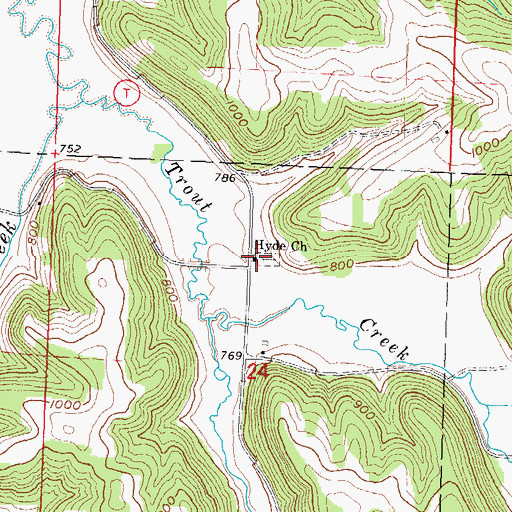 Topographic Map of Hyde Church, WI