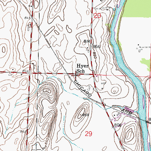Topographic Map of Hyer School, WI